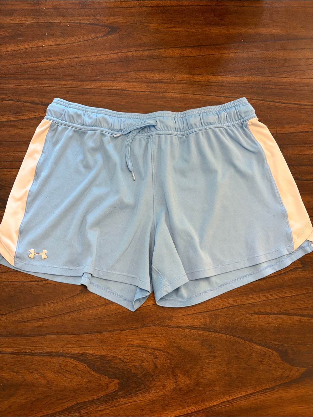 Under Armour Women's Baby Blue Athletic Shorts with White Panels